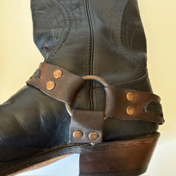 CODE WEST Mens SZ 9.5 Black Leather Ring Harness Motorcycle Western Biker Boots - Picture 14 of 16